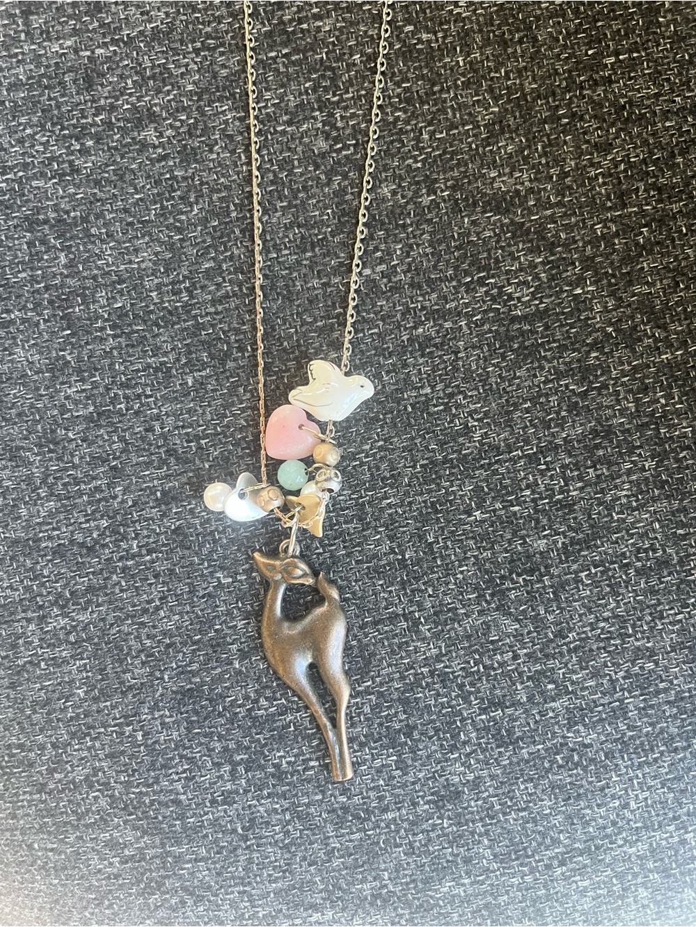 Silver-Tone Deer Pendant Necklace with Pastel Charms
